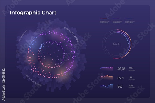 Dashboard infographic template with modern design annual statistics graphs.