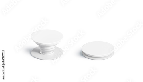 Schilderij op canvas Blank white phone pop socket mock up, isolated, side view, 3d rendering