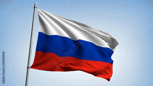 Waving the flag of Russia on the flagpole. Russian Federation - colors of the flag. Illustration