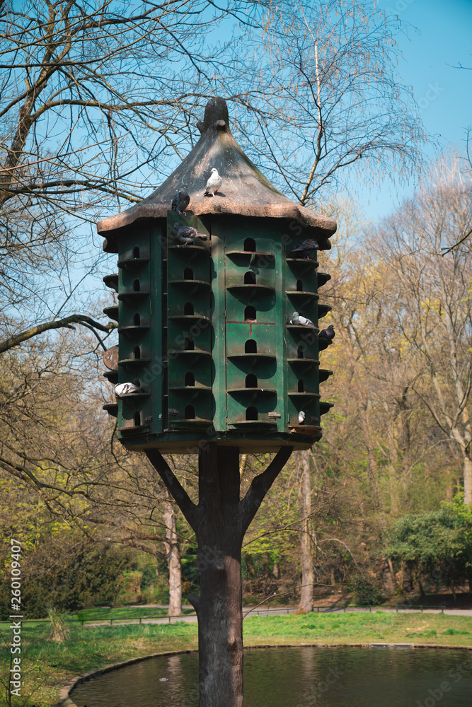 Pagoda shaped bird house or nest at Josaphat Park in Brussels Belgium Pagoda shaped bird house or nest at Josaphat Park in Brussels Belgium