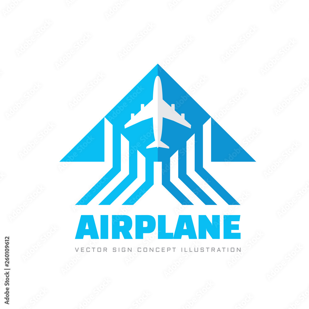Obraz premium Airplane - concept business logo template vector illustration. Air travel wings creative sign. Graphic design elements. 