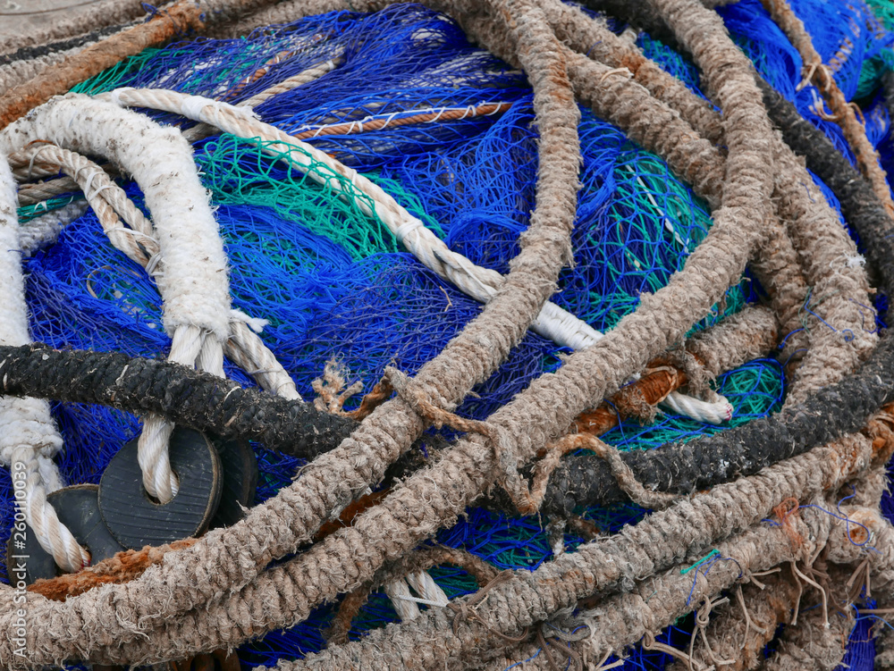 blue and textile marine fishing nets background