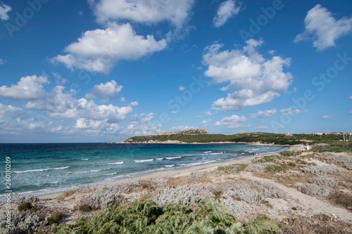 Panorama of the Rena di Ponente beach in Sardinia
