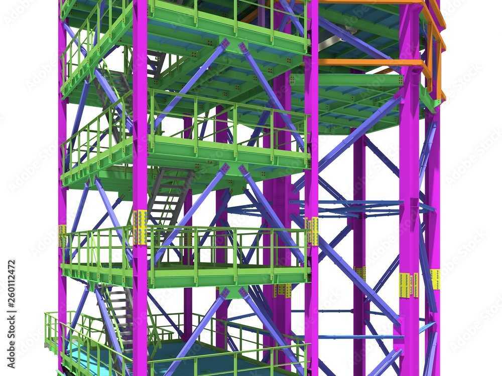 BIM model of a building with a tank made of metal structures. Drawing ...