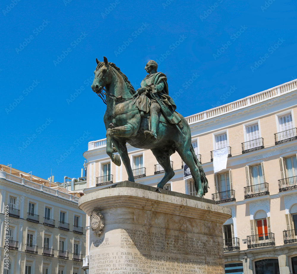 Statue of Carlos the third in puerta del sol, Madrid.