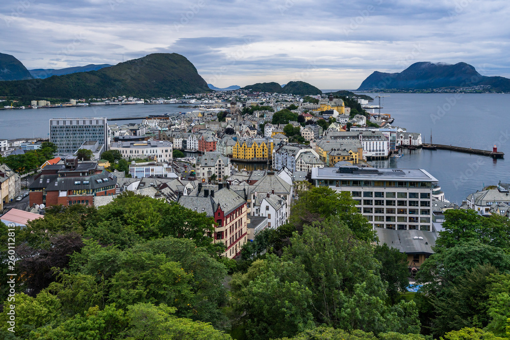 Alesund cityscape viewed form Mount Aksla, which offers a splendid panorama of the city, More og Romsdal, Norway