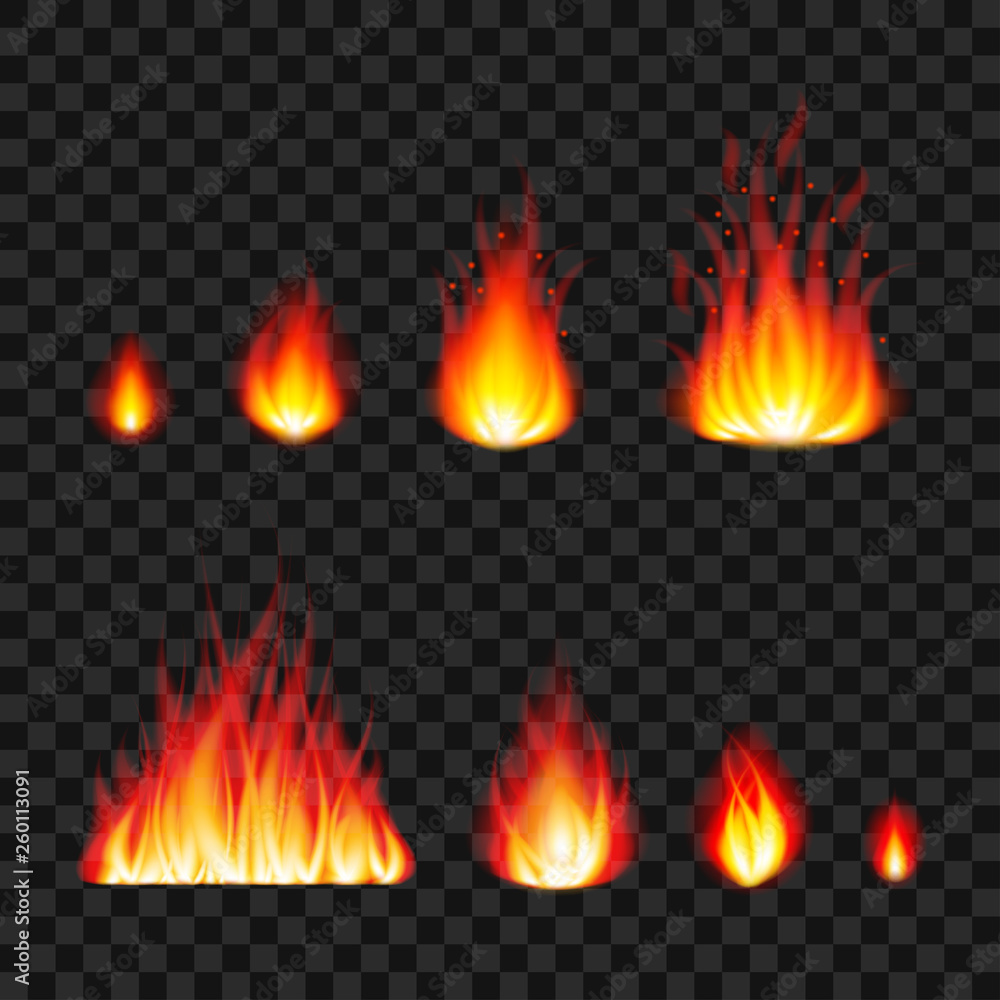 Burning fire flames photo realistic vector set Burning fire flames photo realistic vector set