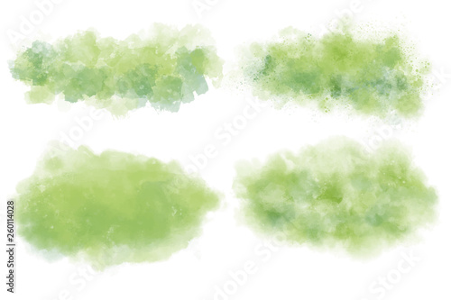 Watercolor set of tropical texture. Green Vector backgrounds. Abstract aquarelle. Colorful splash on white backdrop. Beautiful texture for your graphic design.
