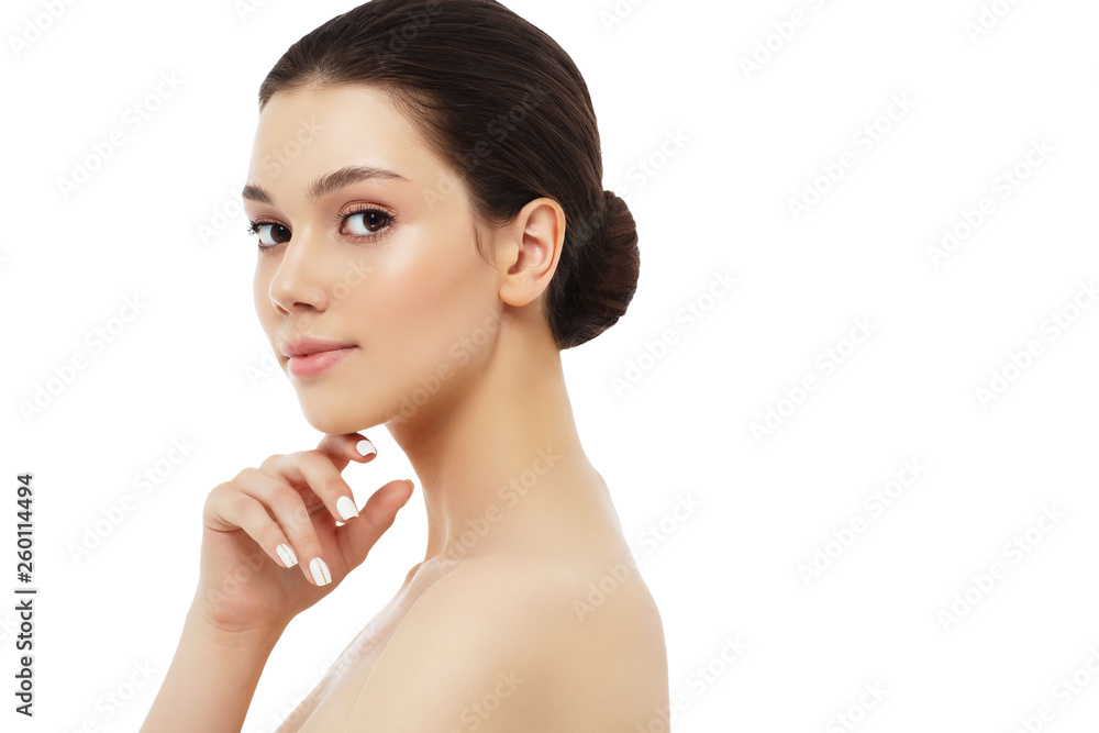 Portrait of a beautiful young woman, skin care and hands with manicure Portrait of a beautiful young woman, skin care and hands with manicure