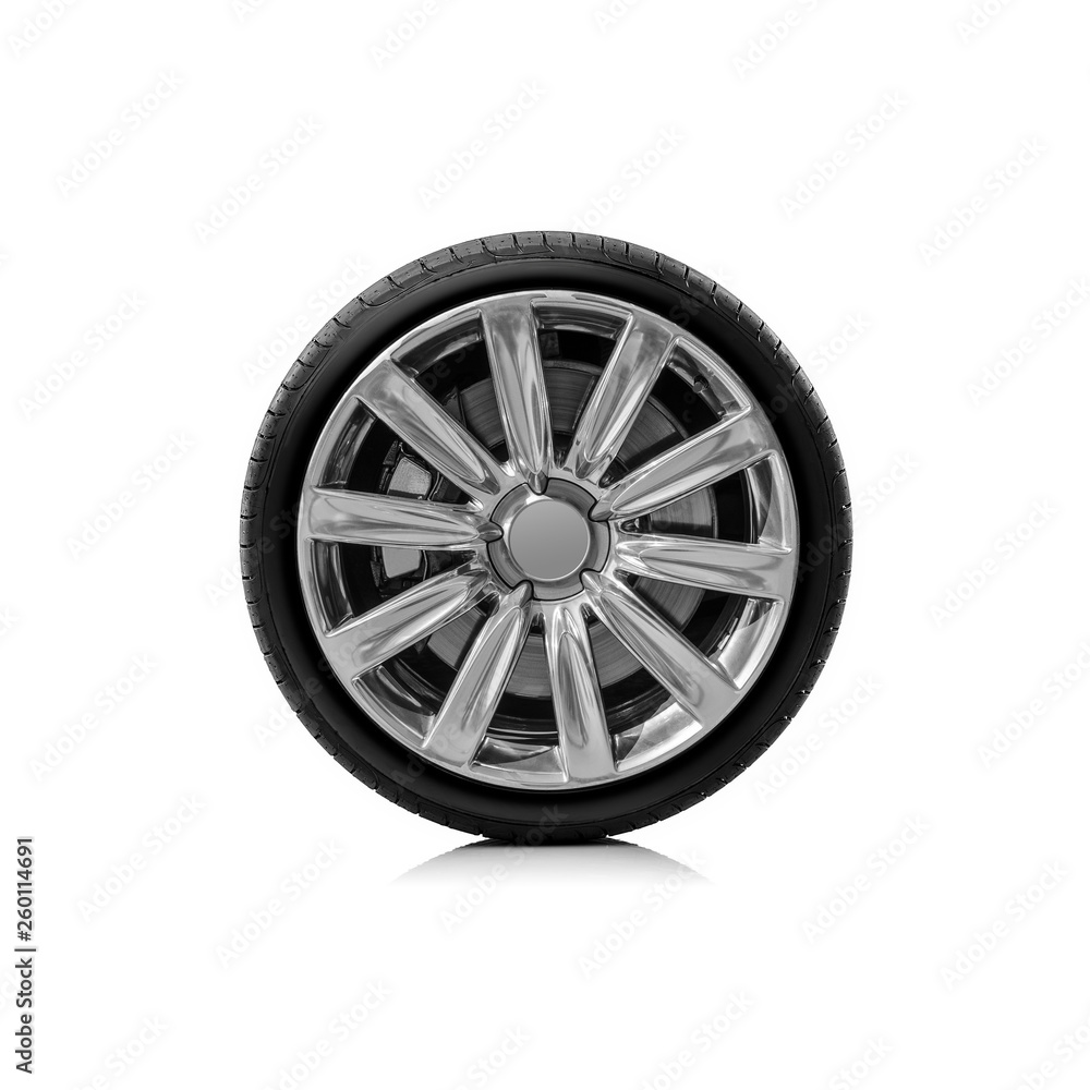 Car wheel isolated on a white background.