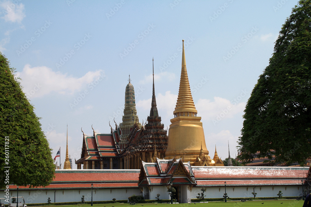 07 February 2019, Bangkok, Thailand, Royal Palace temple complex. Buildings and architectural elements.