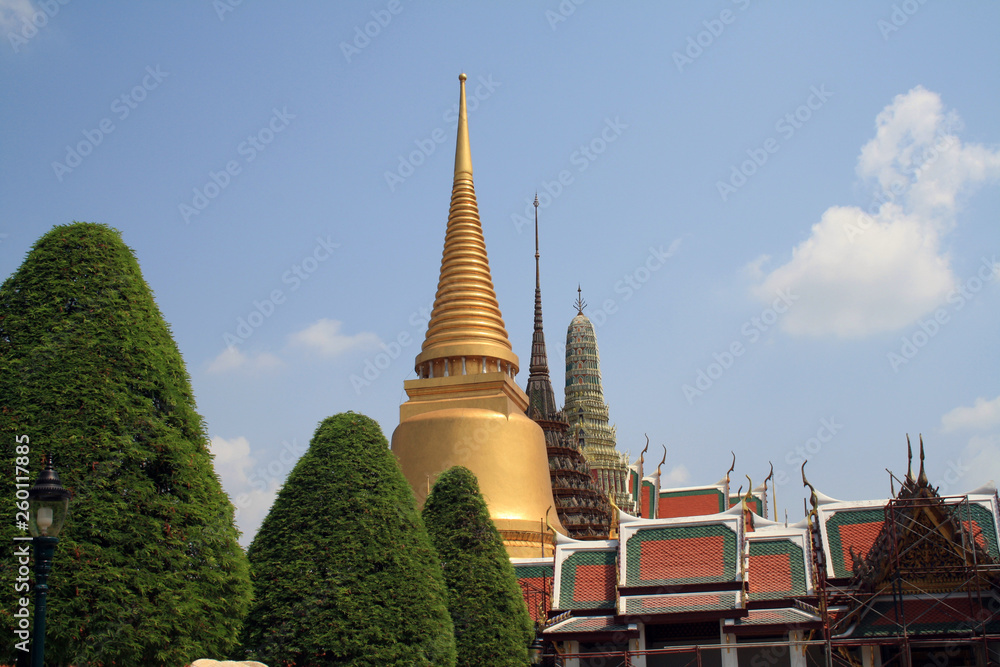 Naklejka premium 07 February 2019, Bangkok, Thailand, Royal Palace temple complex. Buildings and architectural elements.