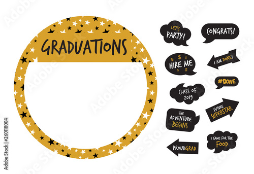 golden party photo booth and graduation elements -vector