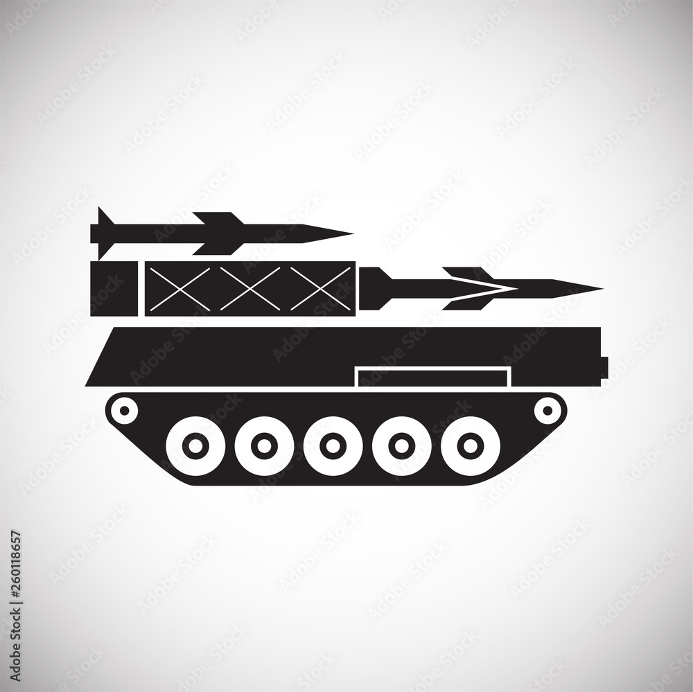 Military vehicle icon on background for graphic and web design. Simple vector sign. Internet concept symbol for website button or mobile app.
