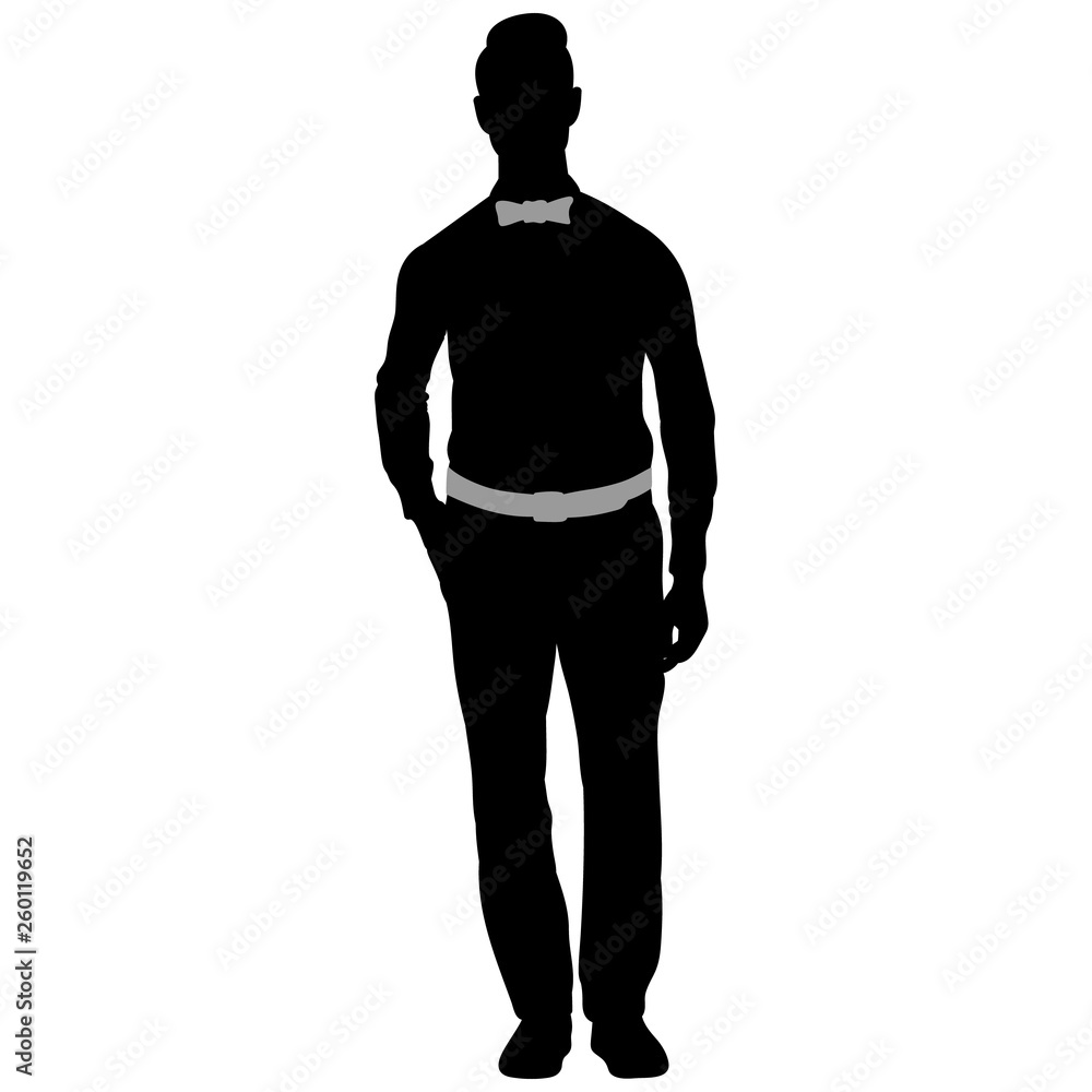 Silhouette of a stylish man wearing a bow tie and leather belt