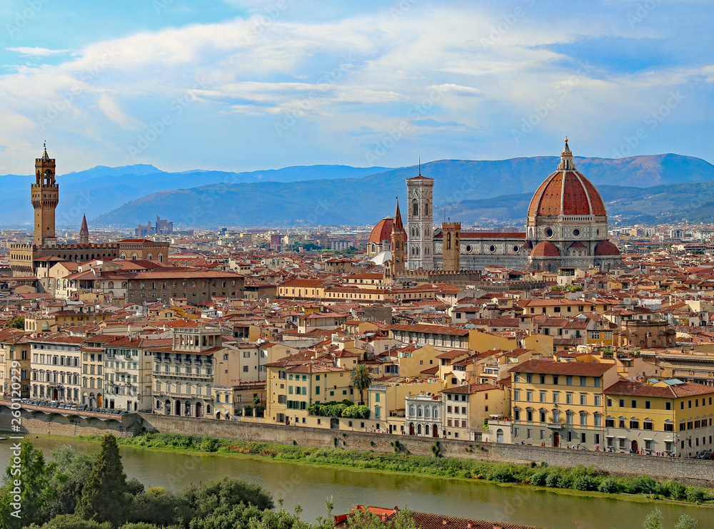 view of Florence in Italy with the dome of the Duomo