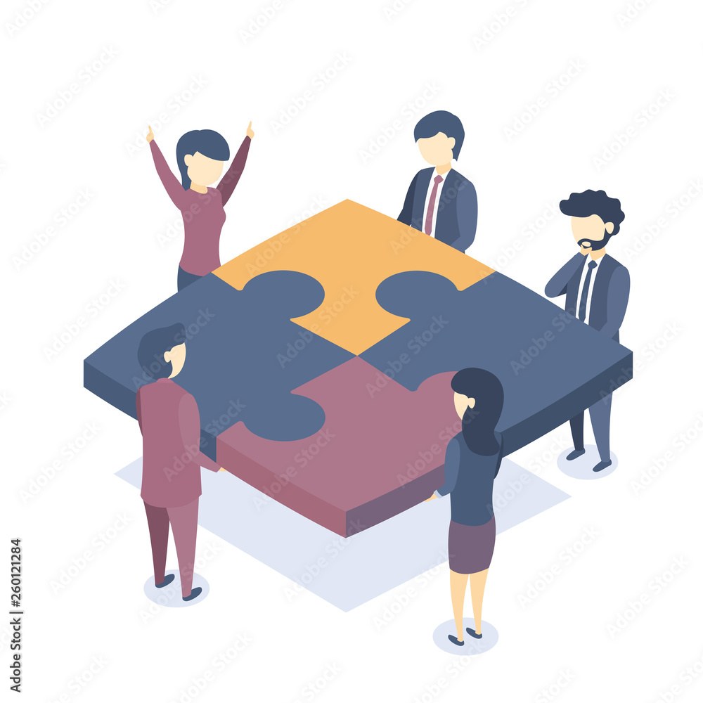 Isometric vector illustration. The concept of business teamwork. Business problem solutions. Corporate training. Flat style. Isometric vector illustration. The concept of business teamwork. Business problem solutions. Corporate training. Flat style.