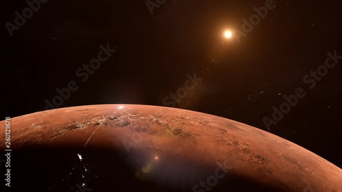 Rocket launch from human colony on Mars – 3D render