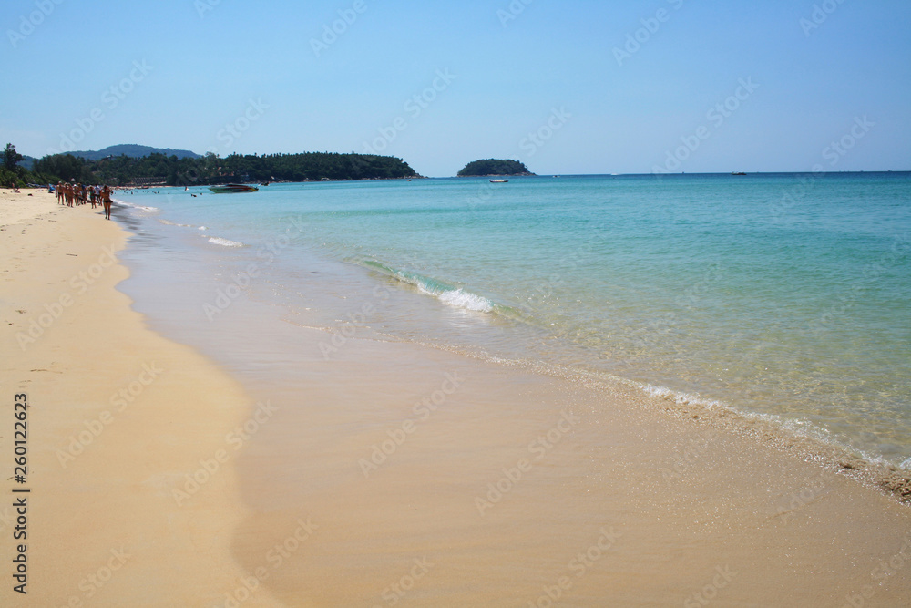 February 11, 2019. Karon beach, Thailand. Sand and sea, Sunny day on the beach.