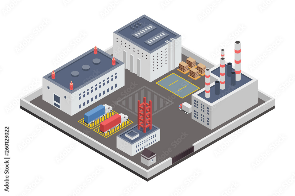 Industry Plants Factory Isometric Illustration Industry Plants Factory Isometric Illustration