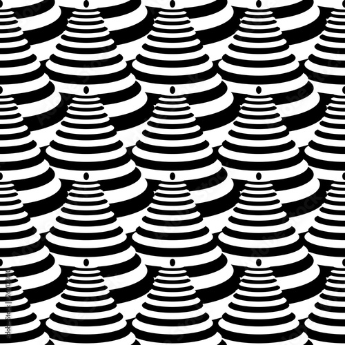 Seamless black and white pattern. 3D illusion.