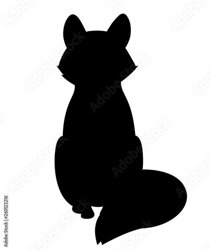 Black silhouette. Cute red fox sitting. Cartoon animal character design. Forest animal. Flat vector illustration isolated on white background