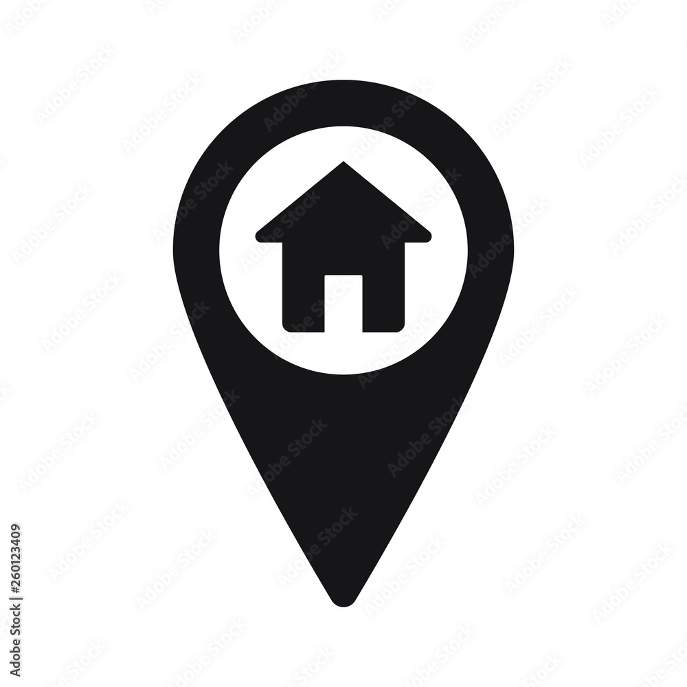 Black map pointer with house icon Black map pointer with house icon