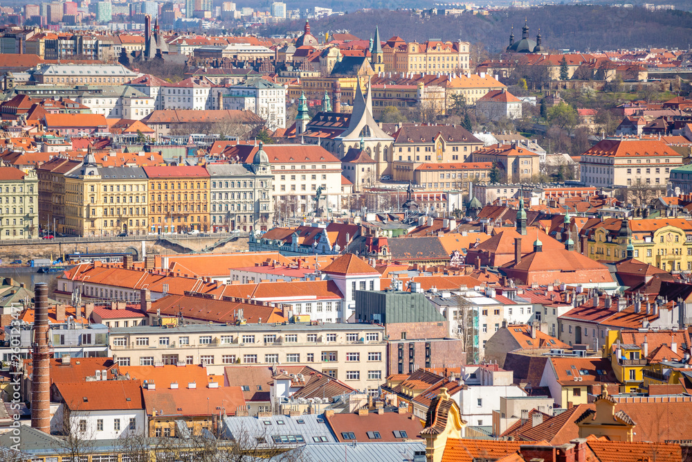 Naklejka premium Aerial view of Prague rooftops and skyline from Petrin hill, Prague, Czech Republic