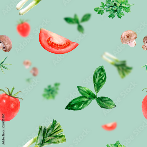 Fototapeta Naklejka Na Ścianę i Meble -  Watercolor hand drawn vegetables isolated seamless pattern.