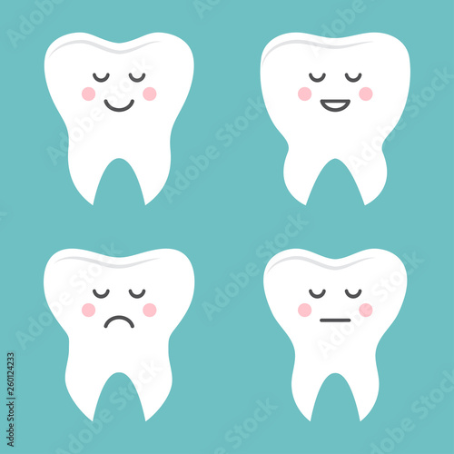 Set of teeth with different emotions. Stylized character. Vector illustration