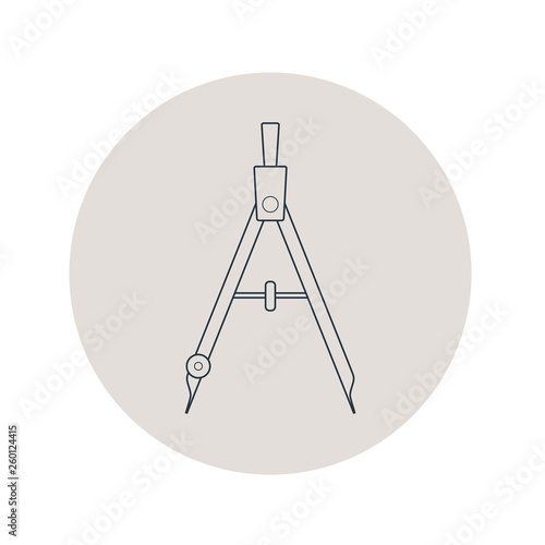 Icono plano lineal compás en círculo color gris