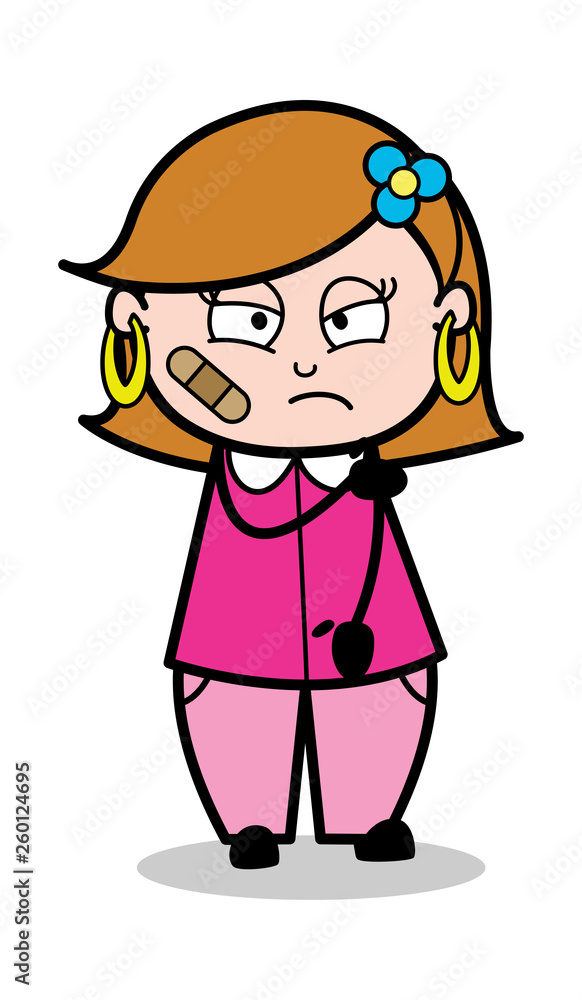 Bandage on Face - Retro Cartoon Female Housewife Mom Vector Illustration Bandage on Face - Retro Cartoon Female Housewife Mom Vector Illustration