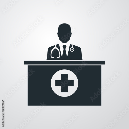 Icono plano consulta del médico en fondo gris