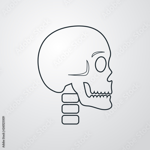 Icono plano lineal calavera en fondo gris