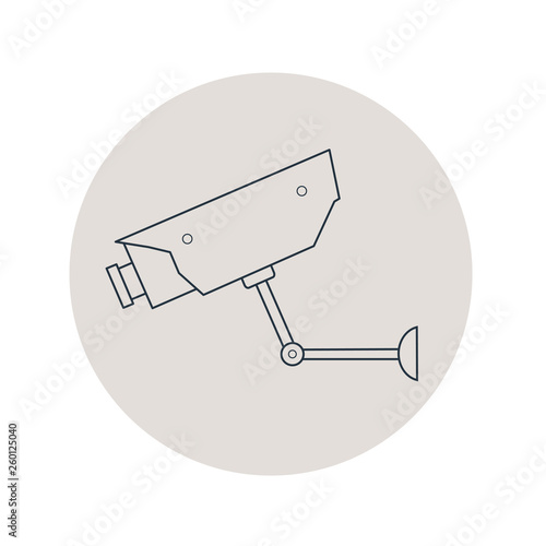 Icono plano lineal cámara de vigilancia en círculo color gris