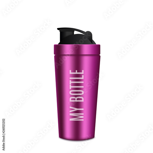 Realistic Fitness Metal Botbackgroundtle.Pink.Purpur. Vector illustration on transparant 