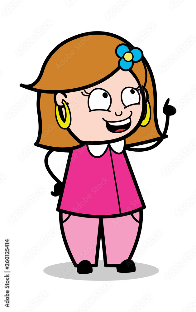 Pointing Finger - Retro Cartoon Female Housewife Mom Vector Illustration
