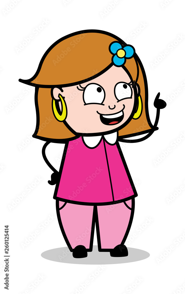 Pointing Finger - Retro Cartoon Female Housewife Mom Vector Illustration Pointing Finger - Retro Cartoon Female Housewife Mom Vector Illustration