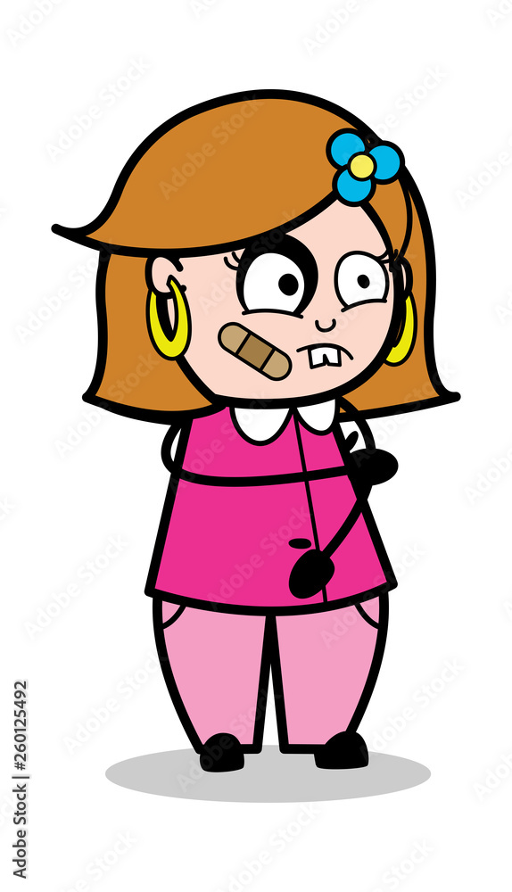 Injured Face - Retro Cartoon Female Housewife Mom Vector Illustration Injured Face - Retro Cartoon Female Housewife Mom Vector Illustration