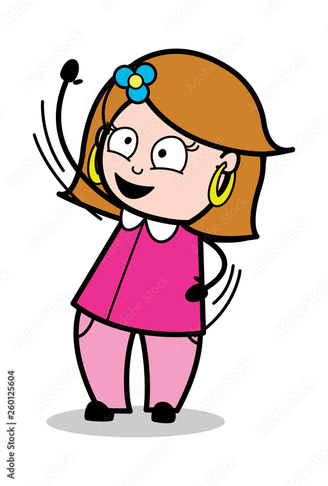 Raising Hand for Indicate - Retro Cartoon Female Housewife Mom Vector Illustration Raising Hand for Indicate - Retro Cartoon Female Housewife Mom Vector Illustration