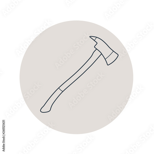 Icono plano lineal hacha bombero en círculo color gris