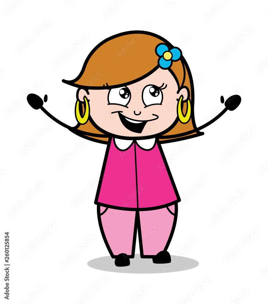 Raising Hands - Retro Cartoon Female Housewife Mom Vector Illustration Raising Hands - Retro Cartoon Female Housewife Mom Vector Illustration