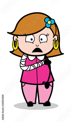 Wounded - Retro Cartoon Female Housewife Mom Vector Illustration