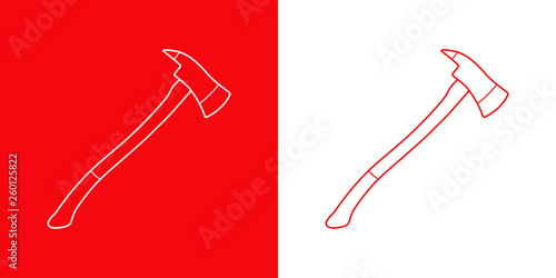 Icono plano lineal hacha bombero en rojo y blanco