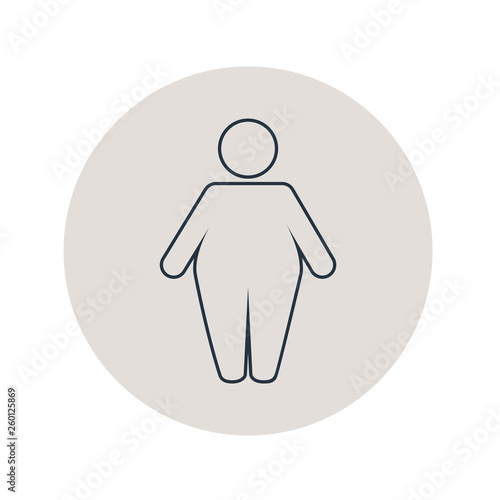Icono plano lineal hombre gordo en círculo color gris
