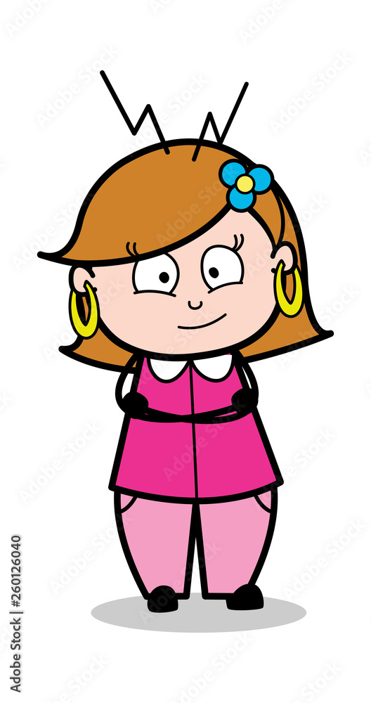 Smiling with Open Eyed - Retro Cartoon Female Housewife Mom Vector Illustration Smiling with Open Eyed - Retro Cartoon Female Housewife Mom Vector Illustration