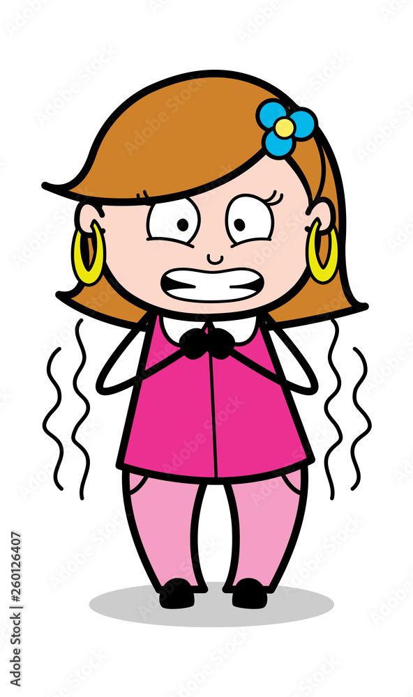 Trembling - Retro Cartoon Female Housewife Mom Vector Illustration Trembling - Retro Cartoon Female Housewife Mom Vector Illustration