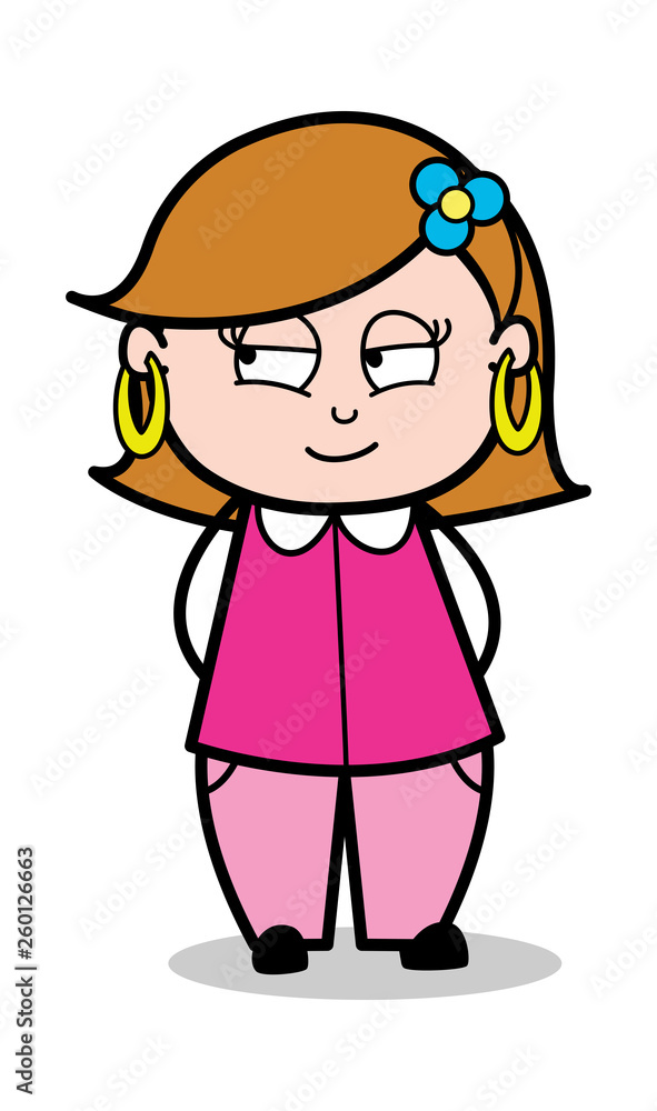 Smiling Face - Retro Cartoon Female Housewife Mom Vector Illustration