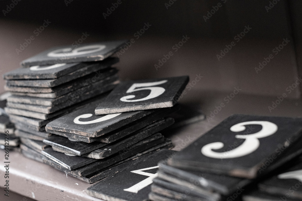 Hymn numbers and letters made in slate laying together in the church Hymn numbers and letters made in slate laying together in the church