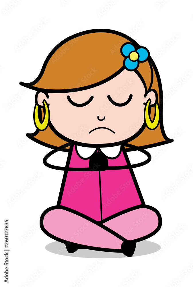 Yoga Pose - Retro Cartoon Female Housewife Mom Vector Illustration Yoga Pose - Retro Cartoon Female Housewife Mom Vector Illustration